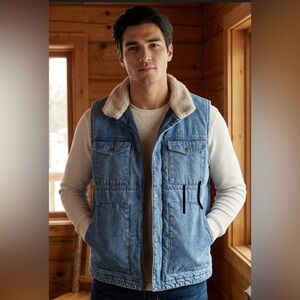 Levi's Blue Denim Vest with Sherpa Collar